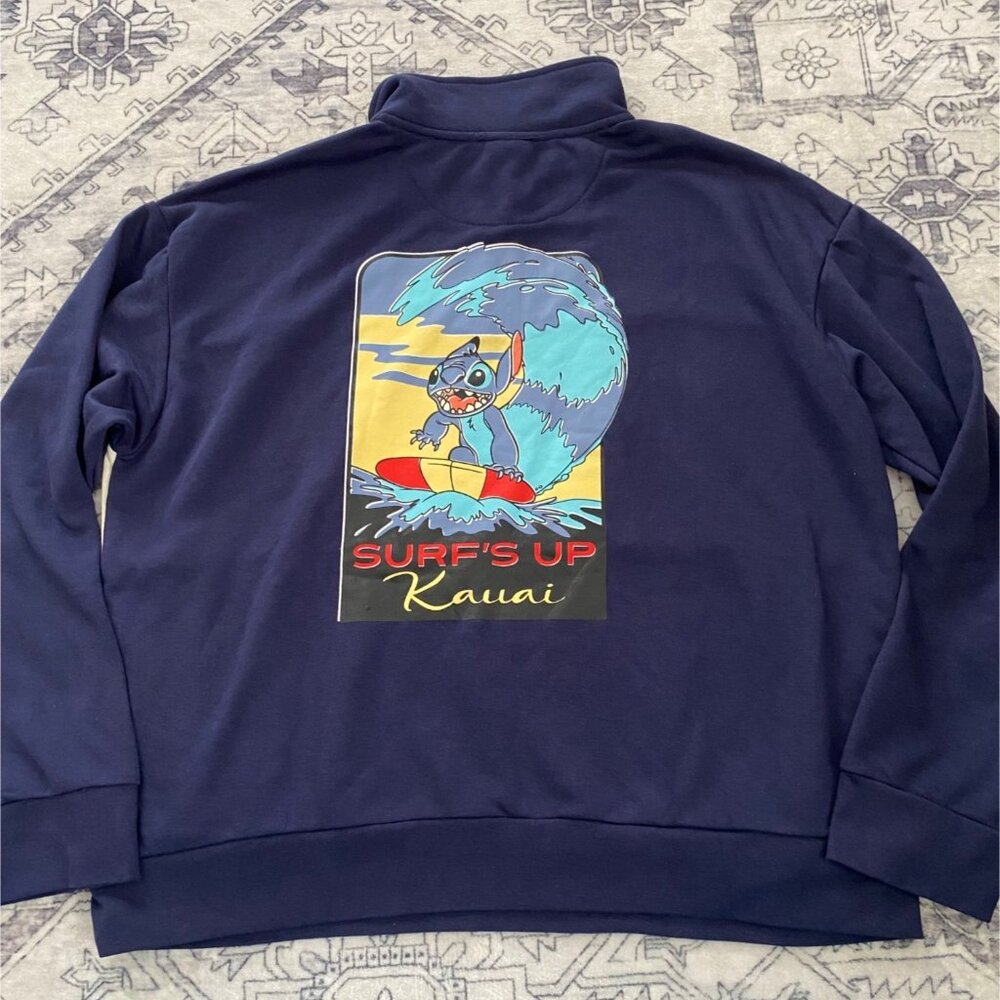Disney Womens XL Stitch Quarter Zip Sweatshirt BoxLunch Exclusive Lilo Navy Blue - Picture 7 of 8